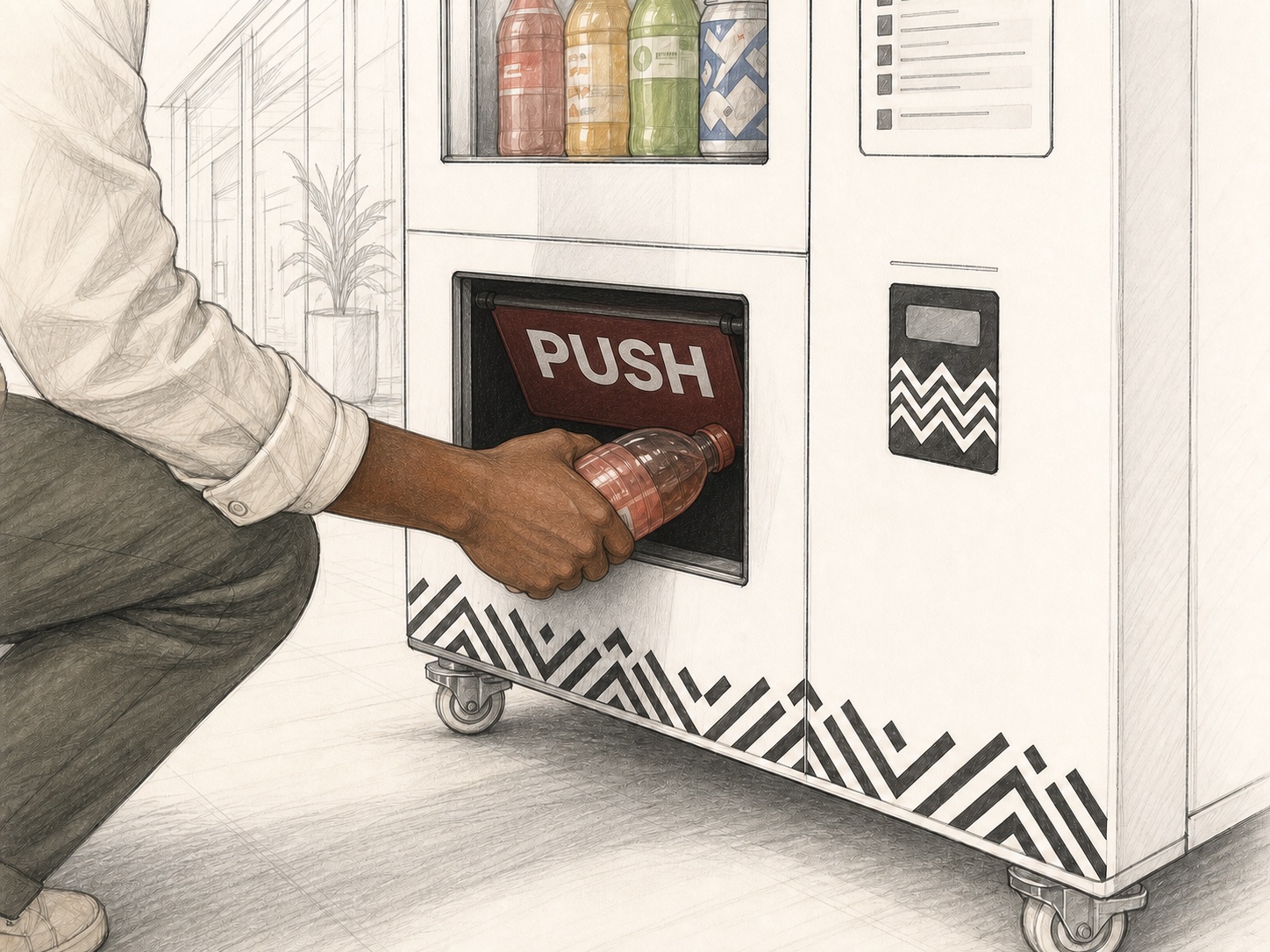 Customer collecting a bottled drink from a Drifter vending machine